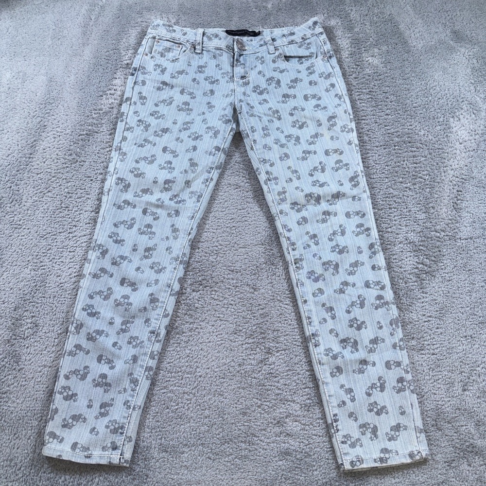 Twentyone Black By Rue21 Black Skull Women's Skinny Jeans Size 7/8 R - Picture 1 of 12
